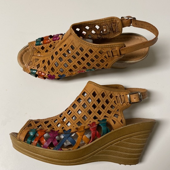 Multicolour Leather Wedge Sandals - Picture 4 of 12